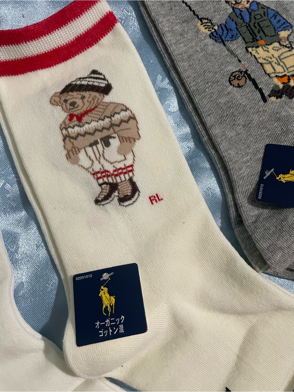 Polo by Ralph Lauren Polo Bear Crew Socks in White, Gray, Navy, Cream - Picture 2 of 7